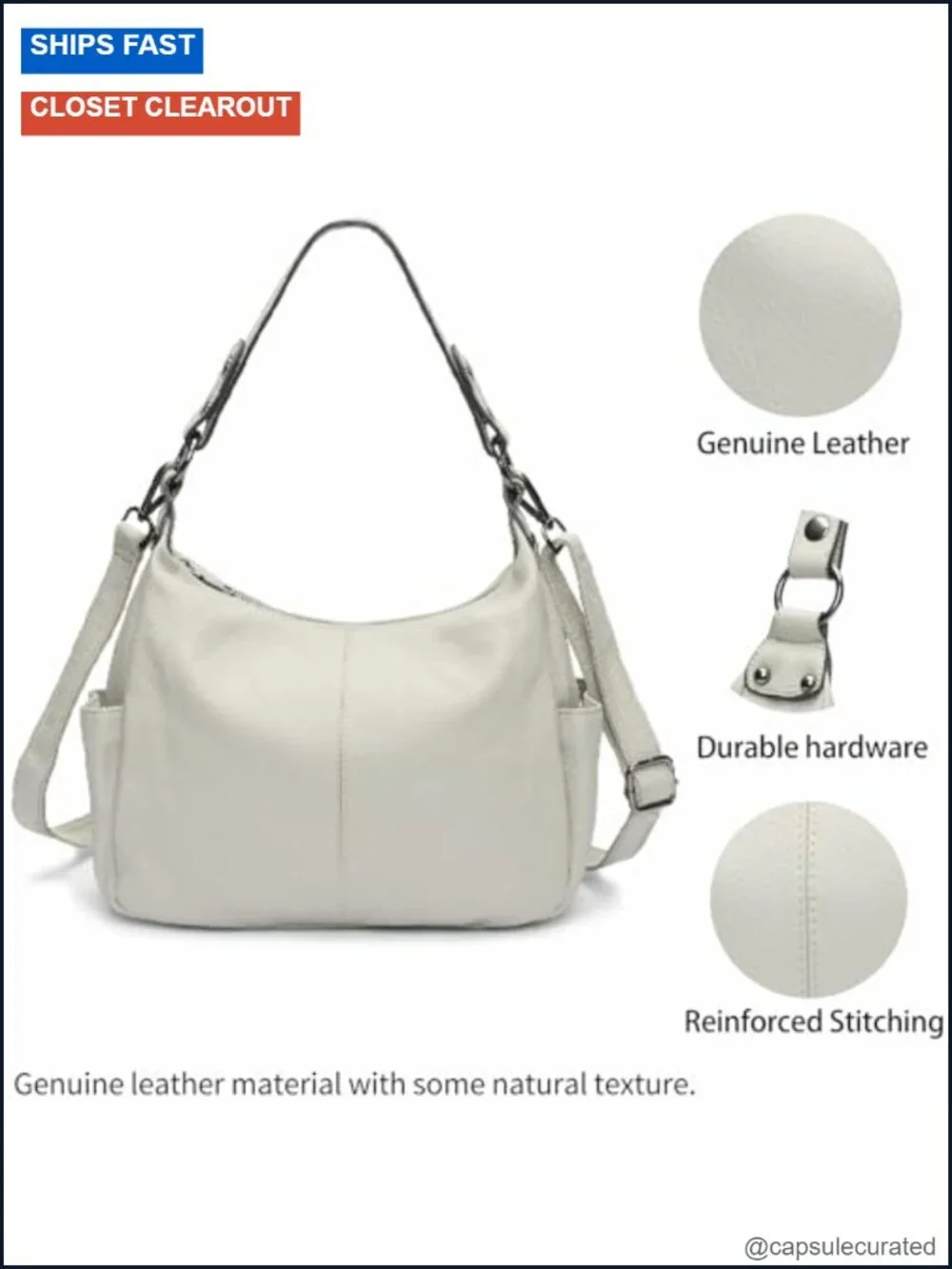 Genuine Leather Hobo Bag Crossbody Shoulder Purse Adjustable Strap Work Casual